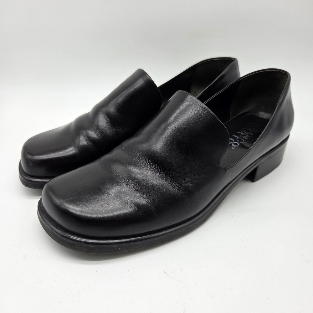 Franco Sarto Loafers Womens 9.5M Black Leather Square Toe Block Heel 363/153